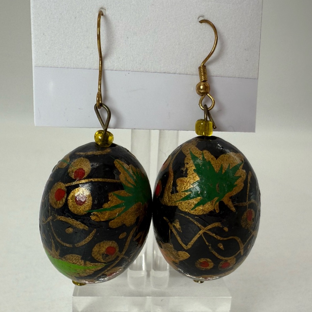 Vintage Hand-Painted Statement Drop Dangle Earrings Gilded Funky retro Design